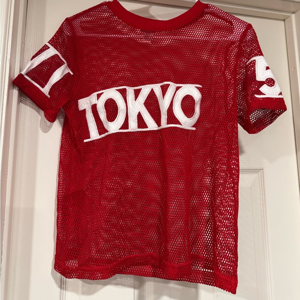 Red Tokyo Mesh Short Sleeve Top S